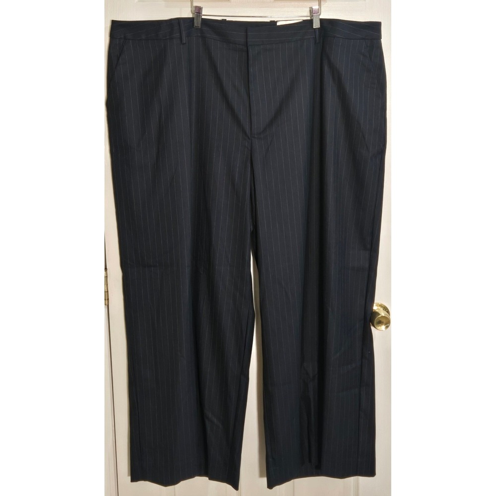 Ashley Graham Navy Pinstripe Wide Leg Trousers 28 Plus Size NEW